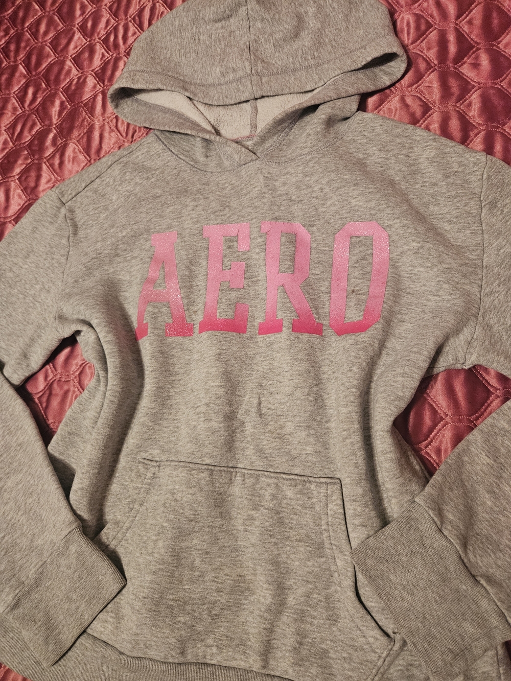 Aeropostale Y2k grey and sparkly pink hoodie